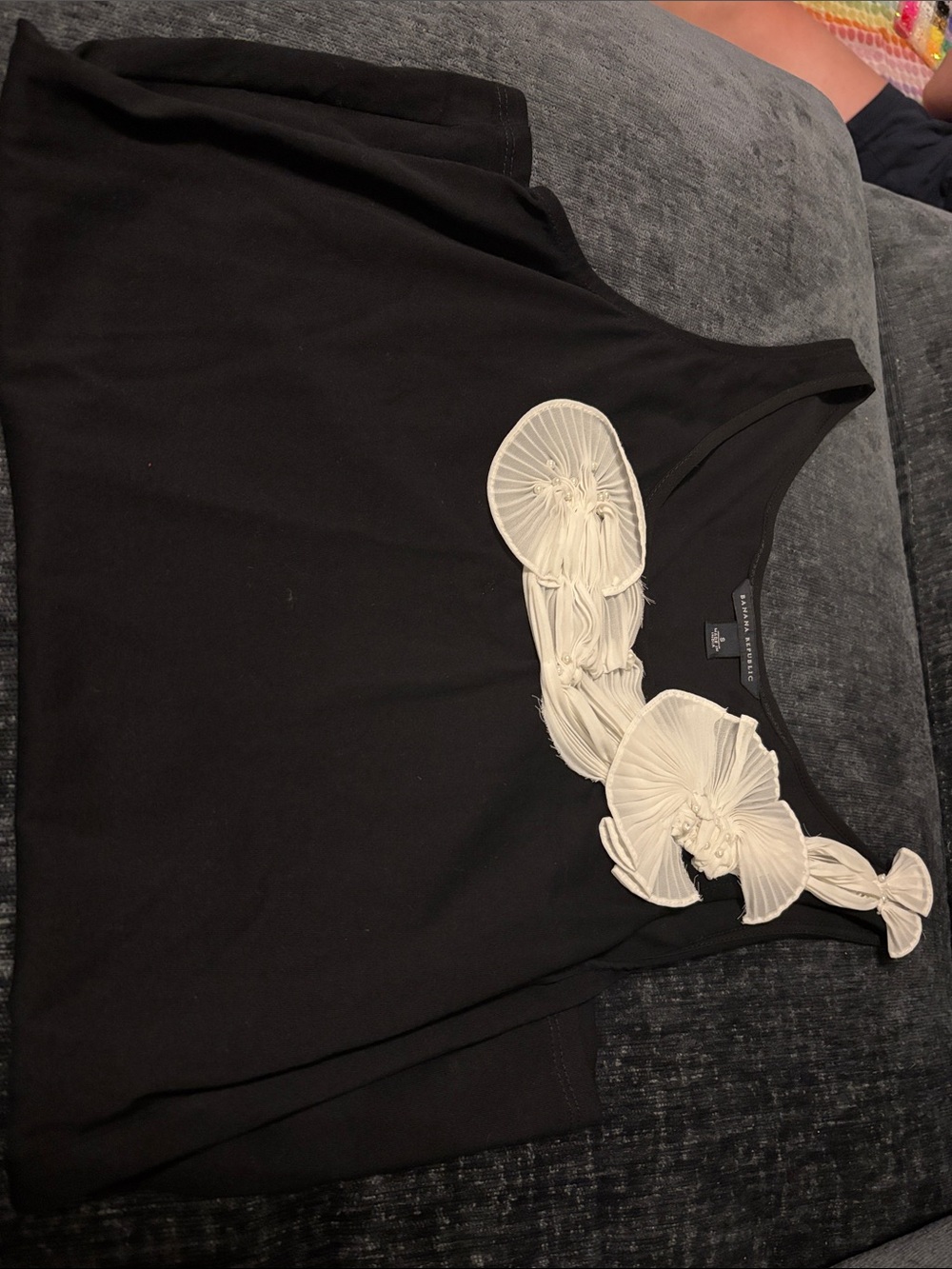 Banana Republic Black Tank with Cream Floral Applique Detail
